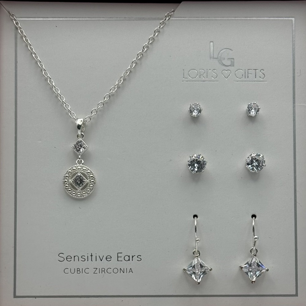 Lori's Gifts Set- Necklace and Earrings-Cubic Zirconia-Sensitive Ears